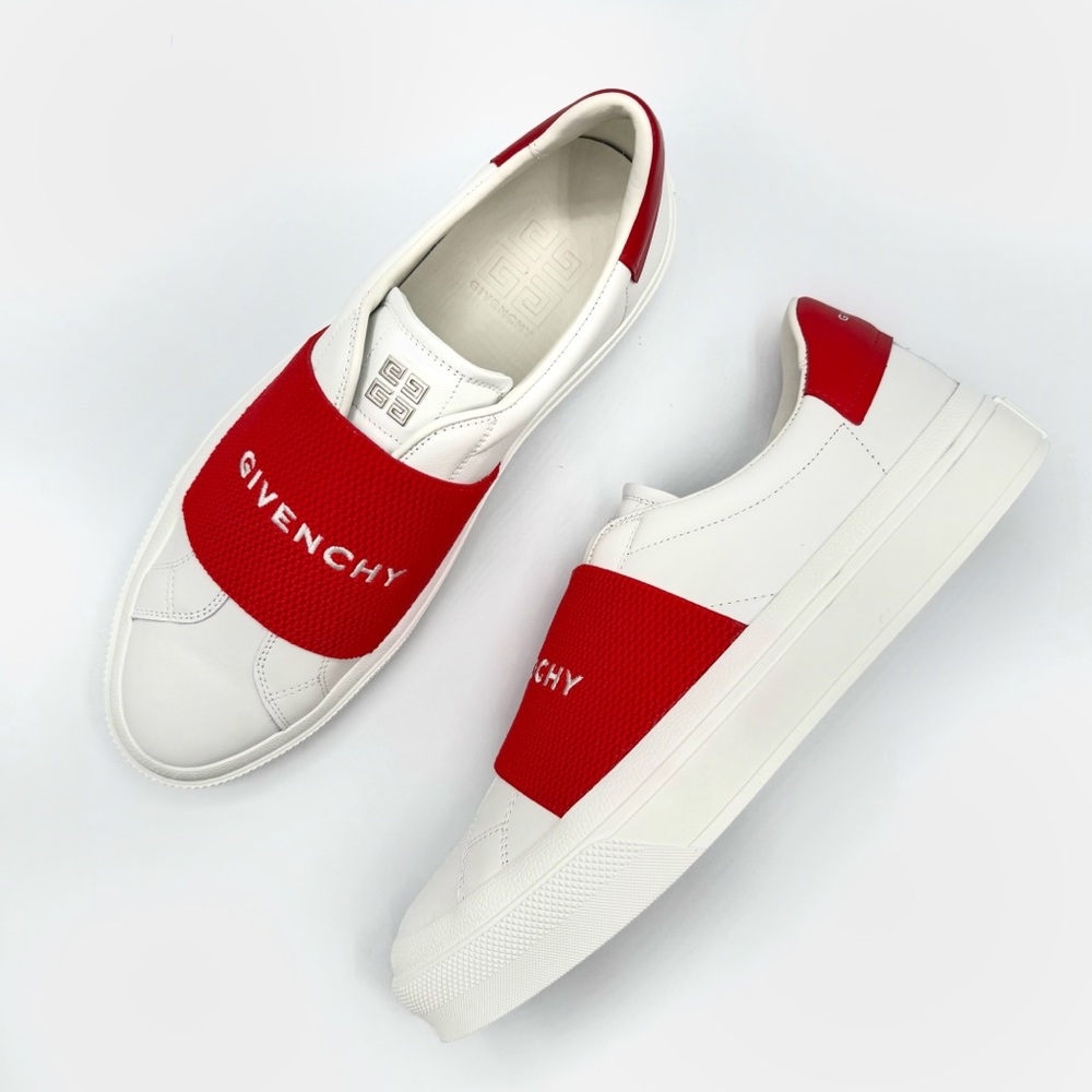 NEW Givenchy White & Red City Sport Logo Low Top Slip On Sneakers Trainers Shoes